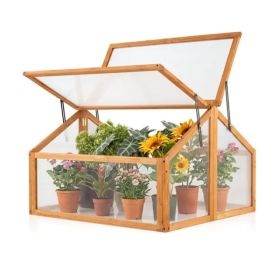 Fir Wood Garden Greenhouse With Dual Adjustable Roof Vents, Portable Cold Frame For Extending Growing Season (Option: Defaulttitle)