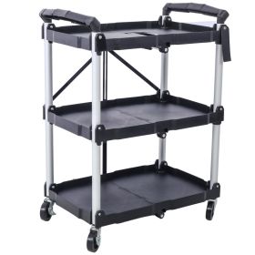 3-Layer Folding Collapsible Service Cart, Black, 50 Lb Capacity (Option: Black and Silver)