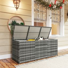 175 Gallon Outdoor Storage Box With Inner Liner, PE Rattan Wicker Deck Box With Pneumatic Bar Lift, Mixed Gray (Option: Mixed Gray)