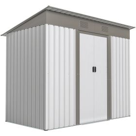 Metal Garden Shed, Backyard Tool Storage Shed With Dual Locking Doors, 2 Air Vents And Steel Frame, Silver (Option: Silver)